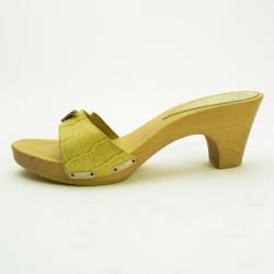 Emporio Armani Cream Croc Embossed Wooden Clogs Size 38