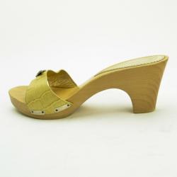 Emporio Armani Cream Croc Embossed Wooden Clogs Size 38