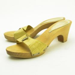 Emporio Armani Cream Croc Embossed Wooden Clogs Size 38