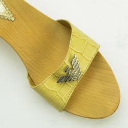 Emporio Armani Cream Croc Embossed Wooden Clogs Size 38