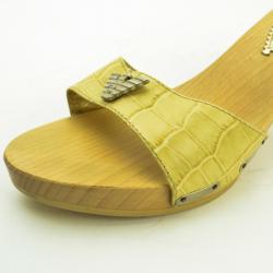 Emporio Armani Cream Croc Embossed Wooden Clogs Size 38