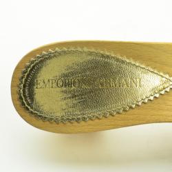 Emporio Armani Cream Croc Embossed Wooden Clogs Size 38