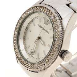 Pre Owned Emporio Armani SIlver Stainless Steel & Crystal AR-5781 Women's Wristwatch 39mm
