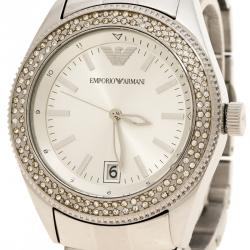 Pre Owned Emporio Armani SIlver Stainless Steel & Crystal AR-5781 Women's Wristwatch 39mm