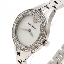 Pre Owned Emporio Armani White Mother of Pearl Stainless Steel Chiara AR8038 Women's Wristwatch 28 mm 