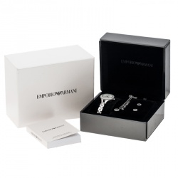 Pre Owned Emporio Armani White Mother of Pearl Stainless Steel Chiara AR8038 Women's Wristwatch 28 mm 