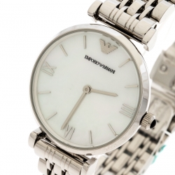 Pre Owned Emporio Armani Mother of Pearl Stainless Steel Classic AR1682 Women's Wristwatch 32 mm