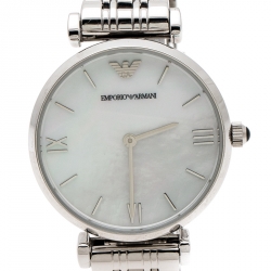 Pre Owned Emporio Armani Mother of Pearl Stainless Steel Classic AR1682 Women's Wristwatch 32 mm