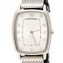 Pre Owned Emporio Armani Silver Stainless Steel Epsilon AR2495 Women's Wristwatch 24 mm