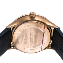 Pre Owned Emporio Armani Black Mother Of Pearl Rose Gold Tone Stainless Steel Leather Classic AR1802 Women's Wristwatch 27 mm