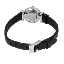 Pre Owned Emporio Armani Black Mother Of Pearl Stainless Steel Leather Classic Retro AR1684 Women's Wristwatch 22 mm