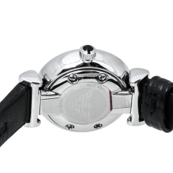 Pre Owned Emporio Armani Black Mother Of Pearl Stainless Steel Leather Classic Retro AR1684 Women's Wristwatch 22 mm