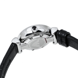 Pre Owned Emporio Armani Black Mother Of Pearl Stainless Steel Leather Classic Retro AR1684 Women's Wristwatch 22 mm