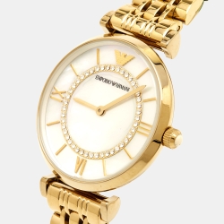 Pre Owned Emporio Armani Mother Of Pearl Gold PVD Coated Stainless Steel Classic AR1907 Women's Wristwatch 32 mm