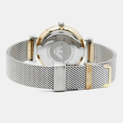 Pre Owned Emporio Armani Mother of Pearl Two Tone Stainless Steel AR2068 Women's Wristwatch 32 mm