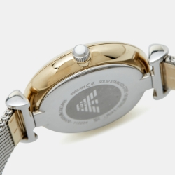 Pre Owned Emporio Armani Mother of Pearl Two Tone Stainless Steel AR2068 Women's Wristwatch 32 mm