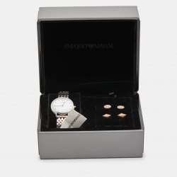 Pre Owned Emporio Armani Mother of Pearl Two Tone Stainless Steel  AR80019 Women's Wristwatch 32 mm &  Earings Set