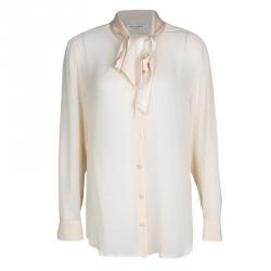 Equipment Beige Silk Neck Tie Detail Long Sleeve Blouse L