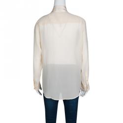 Equipment Beige Silk Neck Tie Detail Long Sleeve Blouse L