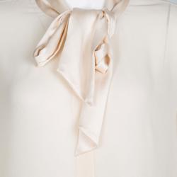 Equipment Beige Silk Neck Tie Detail Long Sleeve Blouse L