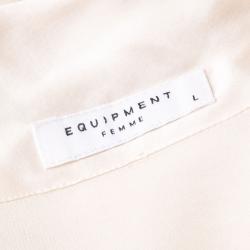 Equipment Beige Silk Neck Tie Detail Long Sleeve Blouse L