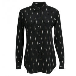 Kate Moss For Equipment Black Lightning Bolt Print Silk Slim Signature Shirt S