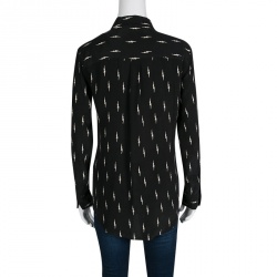 Kate Moss For Equipment Black Lightning Bolt Print Silk Slim Signature Shirt S