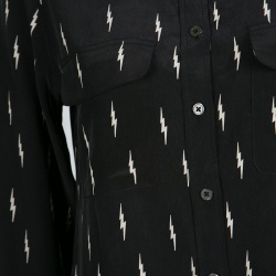 Kate Moss For Equipment Black Lightning Bolt Print Silk Slim Signature Shirt S