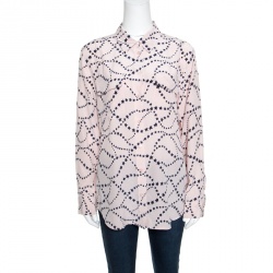 Pre Owned Equipment Blush Pink Star Printed Silk Long Sleeve Blouse S