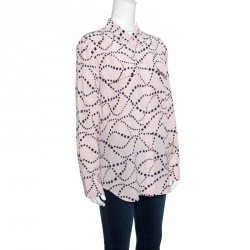 Pre Owned Equipment Blush Pink Star Printed Silk Long Sleeve Blouse S