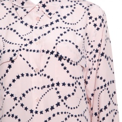 Pre Owned Equipment Blush Pink Star Printed Silk Long Sleeve Blouse S