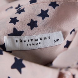 Pre Owned Equipment Blush Pink Star Printed Silk Long Sleeve Blouse S