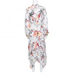 Erdem Parrot Printed Silk Chiffon Printed Handkerchief Hem Kaylah Dress M