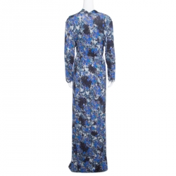 Erdem Blue and Grey Pelham Crescent Printed Jersey Draped Front Maxi Dress XL