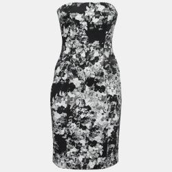 Black And White Floral Print Stretch Cotton Corset Bodice Dress