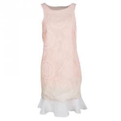 Peach Ombre Embossed Jacquard Ruffled Bottom Sleeveless Dress