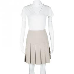 Pre Owned Ermanno Scervino Beige Wool Pleated Mini Skirt L