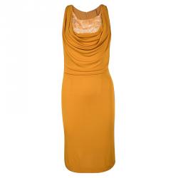 Orange Lace Insert Cowl Neck Detail Sleeveless Dress