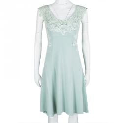 Pre Owned Ermanno Scervino Pastel Green Lace Detail Sleeveless Dress M