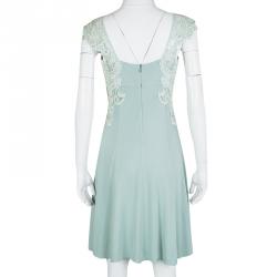 Pre Owned Ermanno Scervino Pastel Green Lace Detail Sleeveless Dress M