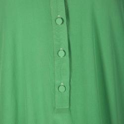 Pre Owned Ermanno Scervino Green Silk Pintuck Detail Long Sleeve Tunic M