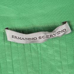 Pre Owned Ermanno Scervino Green Silk Pintuck Detail Long Sleeve Tunic M