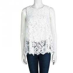 Pre Owned Ermanno Scervino White Floral Lace Sleeveless Top S
