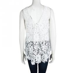 Pre Owned Ermanno Scervino White Floral Lace Sleeveless Top S