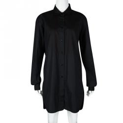 Pre Owned Ermanno Scervino Black Cotton Long Sleeve Button Front Shirt Dress L
