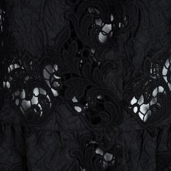 Pre Owned Ermanno Scervino Black Cutout Floral Lace and Embossed Jacquard Long Coat M