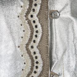Pre Owned Ermanno Scervino Metallic Silver Goat Skin Leather Embellished Jacket M