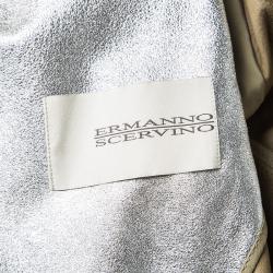Pre Owned Ermanno Scervino Metallic Silver Goat Skin Leather Embellished Jacket M