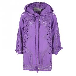 Ermanno Scervino Purple Laser Cut Hooded  Button Front Jacket  M