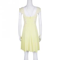 Pre Owned Ermanno Scervino Yellow Knit Lace Detail Sleeveless Dress S